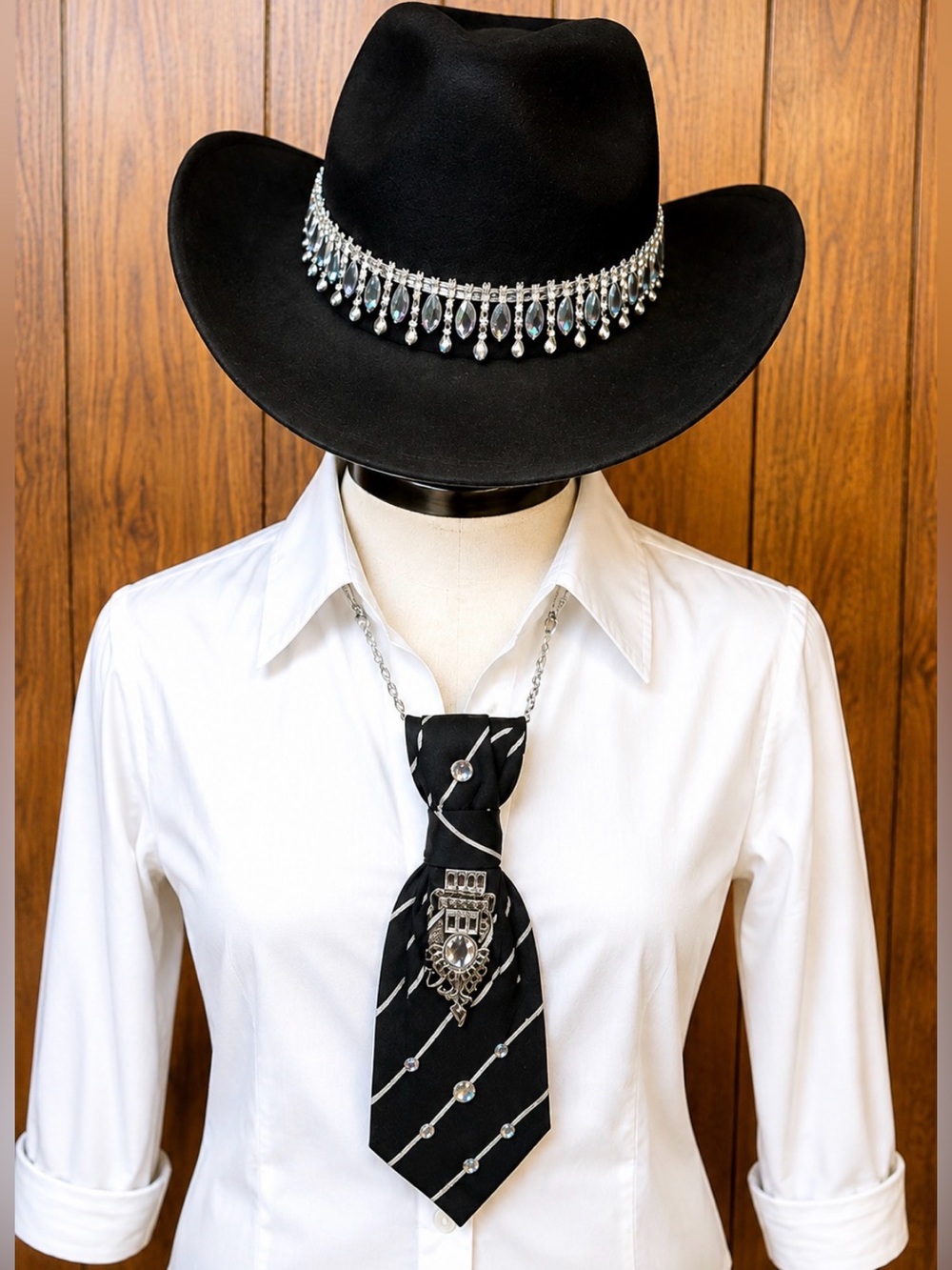 Beautiful Black and embellished Hat and tie set